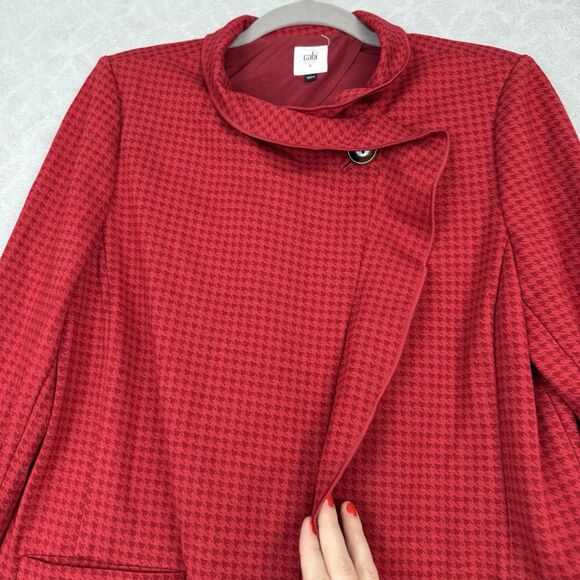 Cabi Celebration Houndstooth Ruffle Longline Jacket Women Large Red Square Ponte - Picture 3 of 14